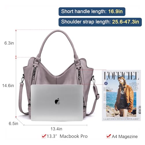 Tote Bag for Women PU Leather Shoulder Bags Fashion Hobo Bags Large Purse and Handbags with Adjustable Shoulder Strap - color: Light Purple