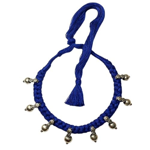 athizay Boho Charm Thread Choker Necklace – Braided Bohemian Choker with Oxidized Silver Dangle Charms | Handmade Boho Jewelry for Women - color: Blue, Silver