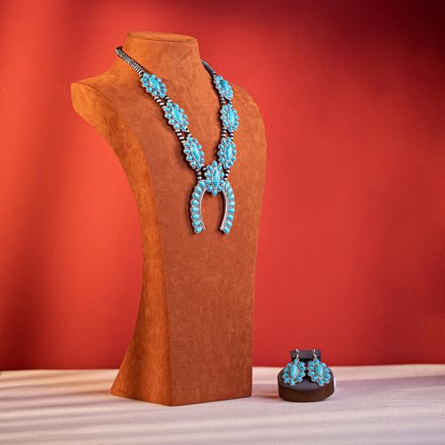 Montana West Rustic Couture's Western Jewelry Set for Women Cowgirl Vintage Western Necklace Earring - color: C-Turquoise