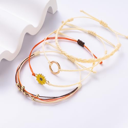 Sunflower Friendship Bracelets Boho Stackable String Bracelets Cute Trendy Gifts for Teen Girls Women - color: Beige