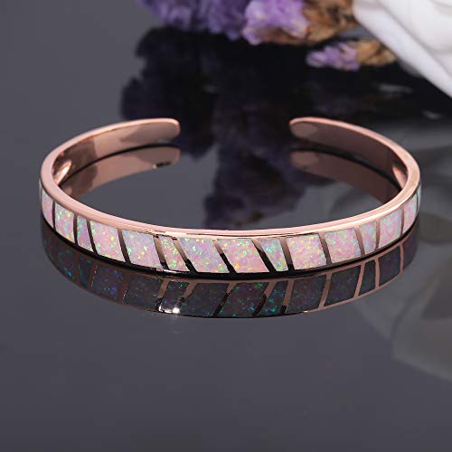 CiNily Womens Cuff Bracelet,Opal Bangle Bracelets Gold Plated Hypoallergenic Ladies Gemstone Open Cuff Bangle Bracelet - color: rose gold