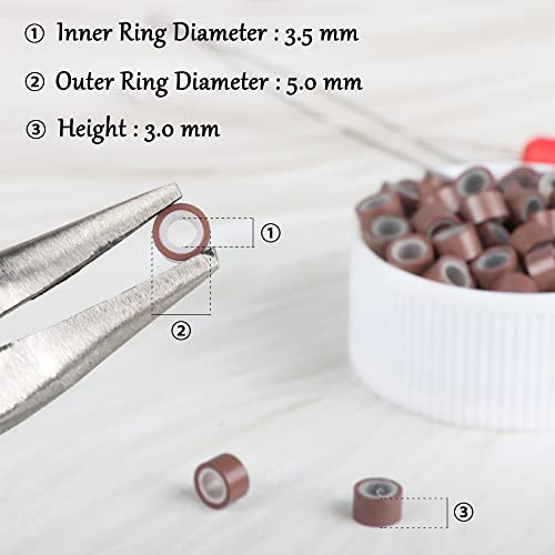 NIACONN 1000pcs 5 mm Tinsel Hair Extensions Beads, Silicone Lined Ring Micro Link I-tip Beads for Hair Extension - Brown - color: Brown, size: 5mm
