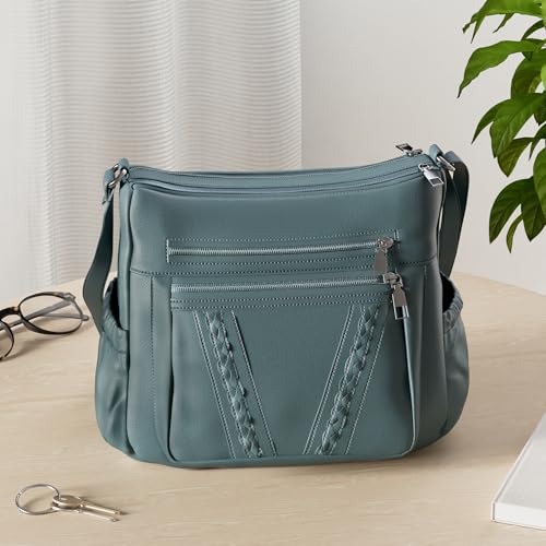 ELDA Crossbody Bags For Women Pocketbooks Soft PU Leather Purses and Handbags Multi Pocket Shoulder Bag - color: Dark Green