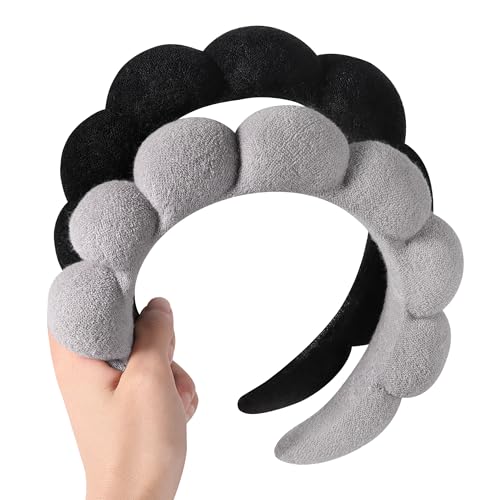 Ztomine Spa Headbands for Washing Face or Facial, Set of 2 Skincare Headbands, Terry Cloth Headband Wash Combo Pack - Puffy Makeup Washing, Mask, Skin Treatment - color: Black + Gray
