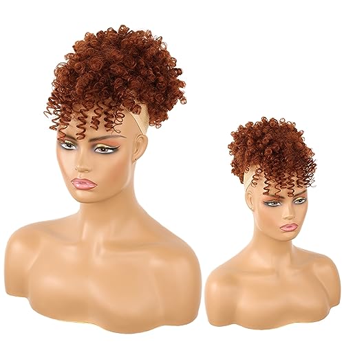 Drawstring Ponytail with Bangs - Afro Puff Extensions for Women, Short Curly Clip in Wrap Updo Hairpiece (350#) - color: 350#