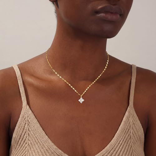 Dainty Gold Necklaces for Women Trendy Non Tarnish 14K Gold Plated Cubic Zirconia Necklace Layered Simple Cute Four Leaf Clover Choker Jewelry Birthday Gifts - color: Gold, style: Sequin CZ