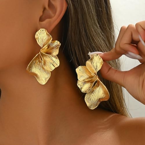 Chunky Earrings Big Statement Earrings for Women Trendy Large Floral Ginkgo Leaf Flower Earring Irregular Long Drop Dangle Earrings Chunky Jewelry - style: 1 - G