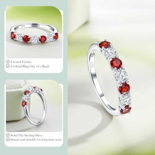 3.5mm Stackable Rings S925 Sterling Silver Created Birthstone & Cubic Zirconia Ring for Women Wedding Bands Anniversary Birthday Jewelry Size 6 to 10(with Box) - color: 01-Created Garnet & CZ-Jan