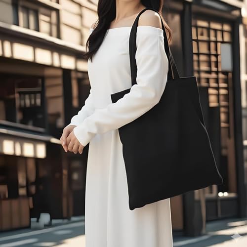 1 Pack Premium Canvas Reusable Tote Gift Bags,Made of Natural Canvas with Handle,Work,DIY,Shopping(Black*1) - color: A4-black