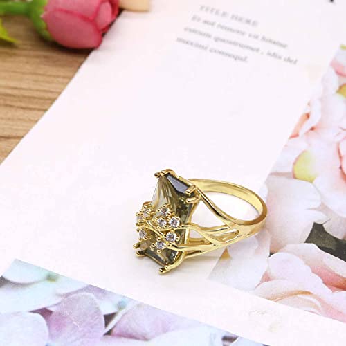 Luxury Champagne Crystal Rectangle Wedding Ring Flower Zirconia Cocktail Exaggeration Engagement Charm Statement Jewelry Finger Rings for Women Gift 14k Gold Plated