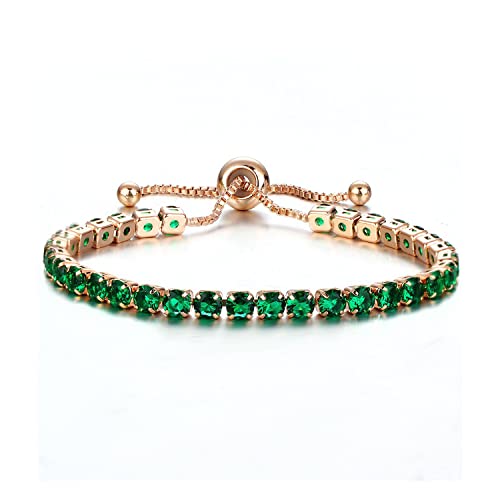CiNily Adjustable Tennis Bracelets for Women Teen Girls Rainbow Cubic Zirconia Bracelet 14K White Gold Plated Hypoallergenic Slider Bracelet Jewelry Gift - color: Rose Gold-Green