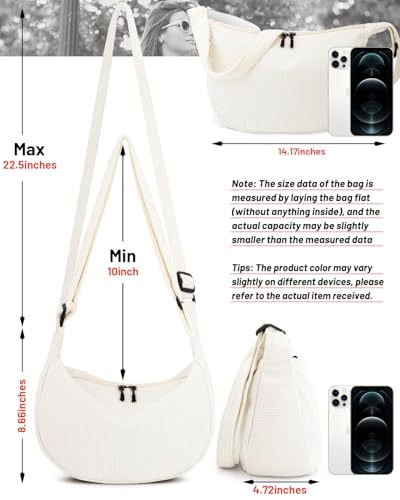 Crossbody Crescent Bag for Women Men Trendy, Crescent Sling Bag with Adjustable Strap, 2 Zippers Lightweight - color: Corduroy-beige
