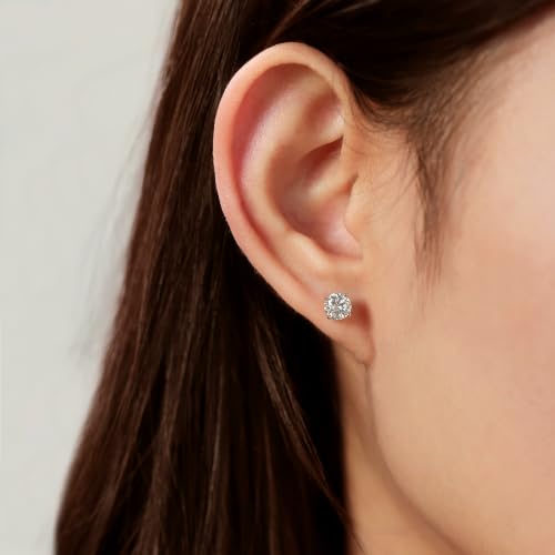 Moissanite Stud Earrings for Women & Men 18K White Gold/14K Gold Plated 925 Sterling Silver Stud for Sensitive Ear VVS1 Clarity Diamond Sparkle Jewelry Gifts with Sentimental Gift Box - color: 02 April-Diamond Clear White-Gold, size: 8.5mm-5.0 Carat-(2.5c
