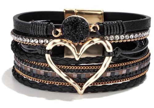 Long tiantian Leather Bracelets for Women Warp Bracelet Stackable Boho Layered Bracelet Chunky Heart Trendy Birthday Gifts for Her - color: A7:bracelet for woman