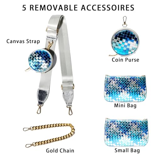 Handmade Woven Small Crossbody Bag for Women with Coin Purse, Designer Shoulder Handbag 3pcs Set, Mini Tote Clutch - color: Navy Multicolor