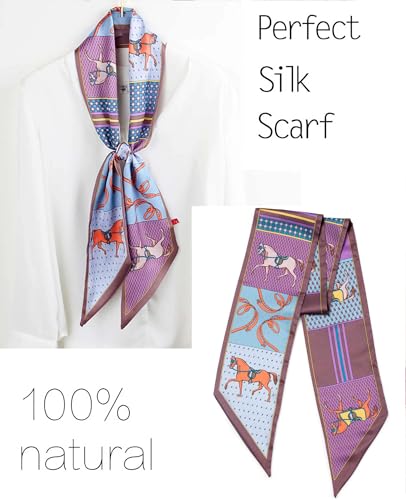 kcctoo 59” Long Silk Like Head Scarf Women's Fashion Square Neck Satin Scarfs for Bag Hair Scarves Gift 59 * 5.9” - color: J1 Purple Horse 59" X 5.9"