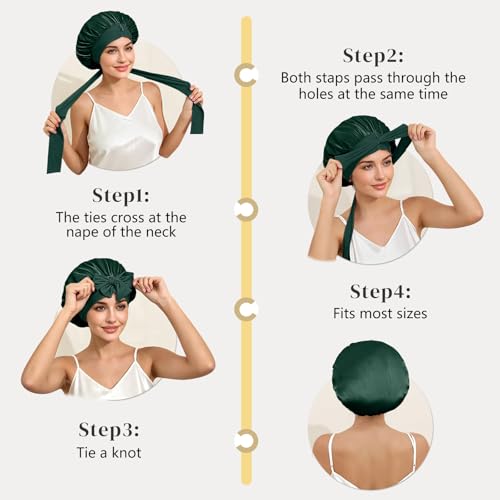 ZIMASILK 100% Mulberry Silk Bonnet for Sleeping Women Long Hair Double Layer Silk Hair Wrap with Tie Band Stay On Head (1Pc, Blackish Green) - color: Blackish Green