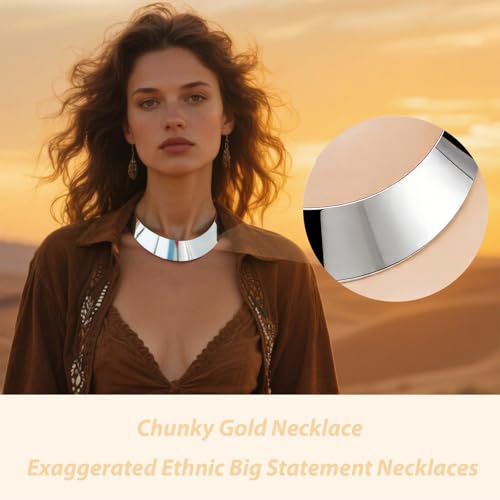 Chunky Chain Necklaces Women Statement Collar Necklace Gold Flat Snake Chain Choker Ribbed Design for Party, Dress Jewelry Gifts - color: A8
