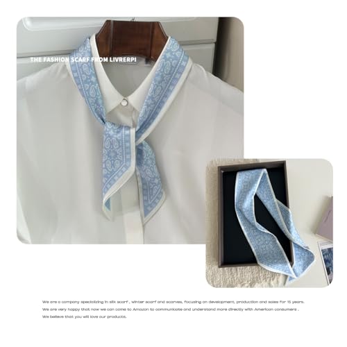 Hair Head Neck Bag Long Scarf Versatile Wrap for Women Soft & Lightweight for Everyday Chic - color: 21 Paisley Light Blue 3.7 X 38 Inch