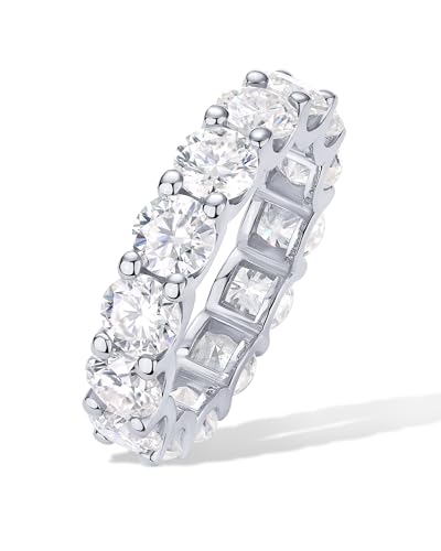 PAVOI 14K Gold Plated Eternity Ring for Women - Statement Eternity Band Rings with Round Cubic Zirconia - Stackable Wedding Band - Love Engagement Trendy Bridal Jewelry - color: White Gold
