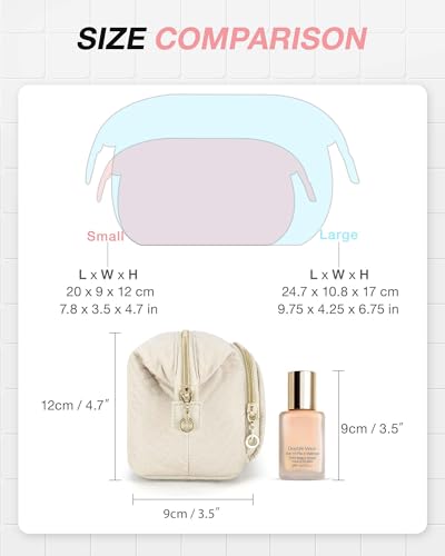 BAGSMART Travel Makeup Bag, Cosmetic Bag Small Make Up Organizer Case,Wide-open Pouch for Women Purse for Toiletries Accessories Brushes,Small Beige - color: D-1 Layer- Beige, size: Small