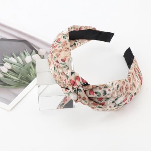 DRESHOW Headbands for Women and Girls Flower Printed Knotted Plastic Head Band Fashion Boho Wide Hairbands Non Slip Hair Accessories 4 Pcs - color: 4 Pcs: Mori Style E
