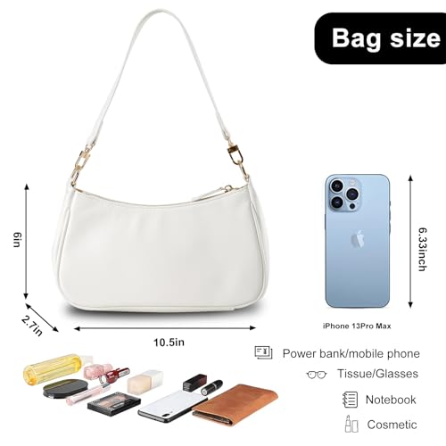 Shoulder Bag for Women with 2 Removable Straps and Zipper Closure Crossbody Bags Clutch Tote HandBags Purses | with 2 Removable Straps - color: White