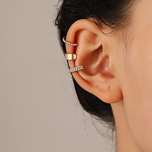 Gold Ear Cuff Earrings for Women Non Piercing 14K Gold Plated/Silver Cuff Clip On Cartilage Hoop Shining Cubic Zirconia Twisted Chain Ear Clip On Earring for Women Chunky Ear Cuffs Earrings - color: goldB