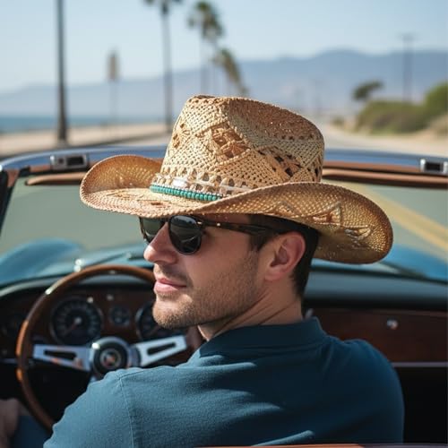 Hat Band for Cowboy Cowgirl, Turquoise Hand Made Replaceable Beaded Belt for Panama Fedora - color: Sugar