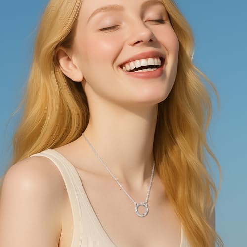 Minimalist Stainless Steel Single or Two Circular Hammered Texture Pendant Necklace for Women, 14K Gold/Silver/Rose Gold Plated Hypoallergenic Stackable Layered Collarbone adjustable Chain Necklace, Dainty Layering Necklace Jewelry Gift - style: Silver Si