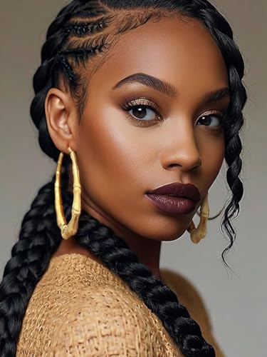 KeyStyle Bamboo Hoop Earrings for Women, Stainless Steel 90s Hoops Earring Lightweight Loops for Party, 2 mm Thick Hypoallergenic Vintage Circle Endless Thin Hoop (40mm, 60mm, 80mm,) - color: 14K Plated Gold-80mm