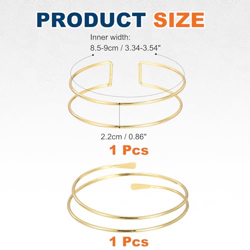 MECCANIXITY 2Pcs Arm Cuff Bracelet for Women, Upper Arm Cuffs Open Adjustable Minimalist Cuff Bangle Bracelet Set Stackable Armband - color: Gold