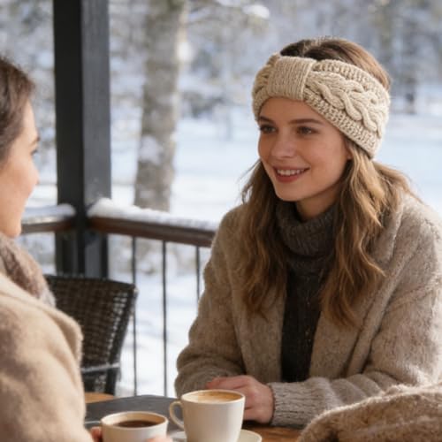 DRESHOW Crochet Ear Warmer Headband Soft Knit Chunky Turban Stretch Thick Headbands Warmer Fuzzy Head Wrap for Women - color: 3 Pcs Knot Style: Ivory White, Light Grey, Black