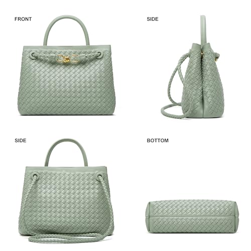Woven Tote Bag Womens Purse: Vegan Leather Shoulder Handbags - Fashion Summer Beach Tote Bags - Large Travel Totes - color: A5 Medium Forest Green