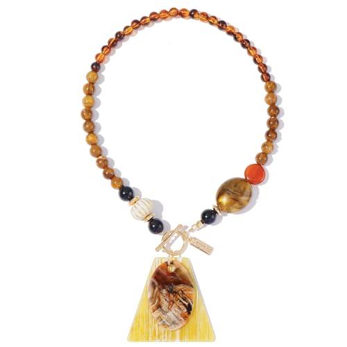 Boho Beaded Pendant Long Necklace for Women - Western Mixed Metal Necklace Style Jewelry Gift - color: Tri Stone