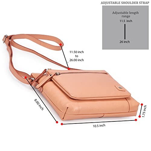 Leather Crossbody Bags for Women Small Soft Genuine Pebbled Sling Shoulder Handbag Crossover Purse with Full Adjustable Strap (Peach Nappa) - color: Peach Nappa