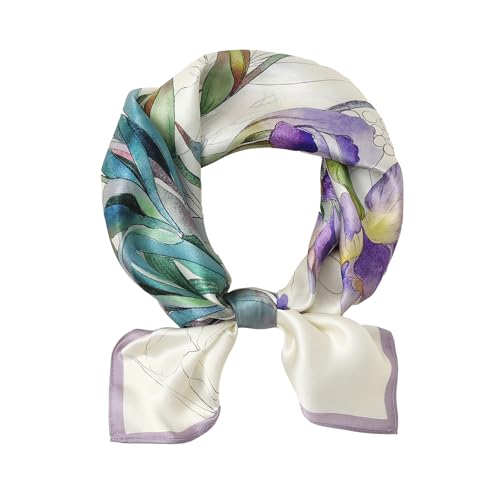 STARWHISPER 100% Pure Mulberry Silk Square Scarf-27''x27 Lightweight Hair Scarves Headscarf Night Sleeping with Gift Packed - color: Purple Serenity