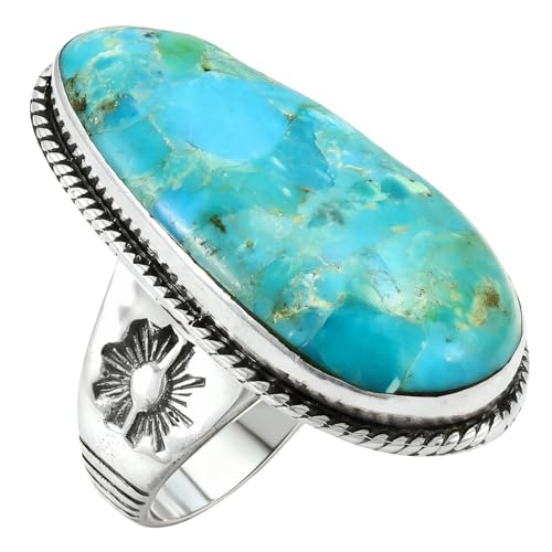 Sterling Silver Genuine Gemstones & Turquoise Ring (SELECT color) - color: Turquoise