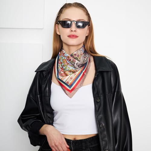 dscarf Womens Neck Scarf 21"x21" Small Square | Headband Scarf Ethnic Bandana Head Scarf Flowering Breathable Lightweight - color: Flowering Design 29
