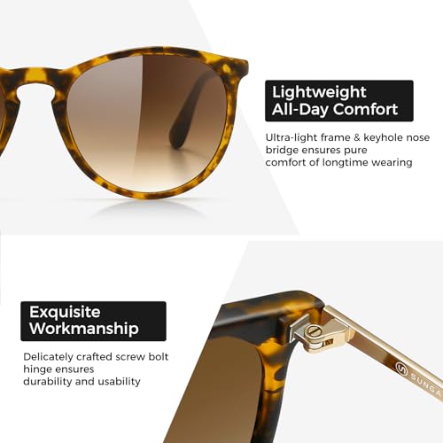 SUNGAIT Premium Vintage Round Sunglasses for Women Men Classic Retro Trendy Style - color: 08 Amber Frame/Brown Gradient Lens