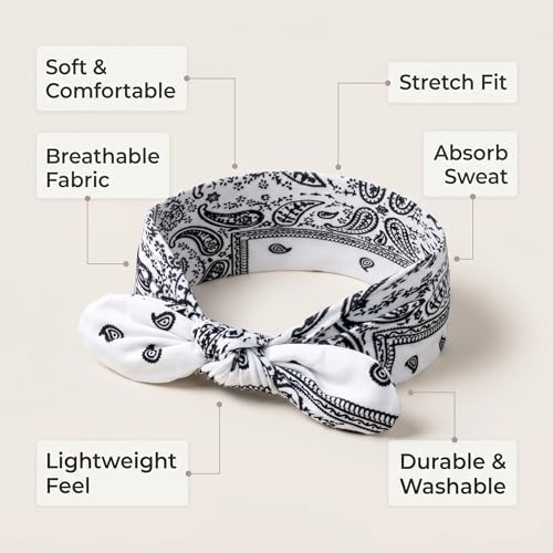 WILLBOND 13 Pieces Bandana Headband for Women Paisley Hair Bandanas Boho Bow Headbands Elastic Knot Rabbit Ear Head Wrap Cute Hair Accessories for Women 7.87x2.75 Inch(Stylish Color) - color: Stylish Color