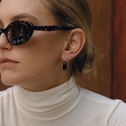 Fullpop Vintage Earrings for Women, Chunky 14K Gold Plated Resin Hoop Earrings Lightweight Hollow Drop Earrings Hypoallergenic Earrings for Women Vintage Anthropologie Jewelry Gifts for Women - size: Round-Black