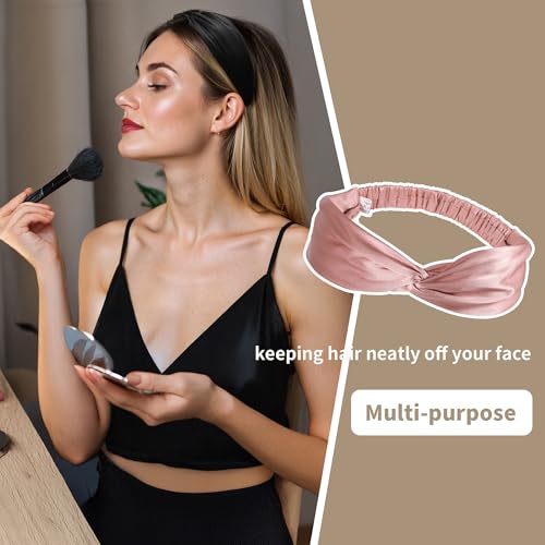 ZLYC Mulberry Silk Headband Elastic Twist Knotted Head Bands for Women's Hair, Solid Luxury Coral - color: Solid Luxury Coral