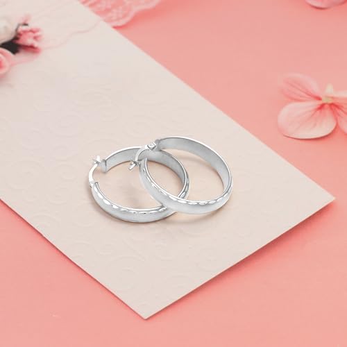 LeCalla 925 Sterling Silver Hoop Earrings for Women | 14K Gold-Plated & Rose Gold-Plated Diamond-Cut Hoop Earrings | Textured Click-Top Hoops Earring Jewelry - color: Silver Textured DC-30MM