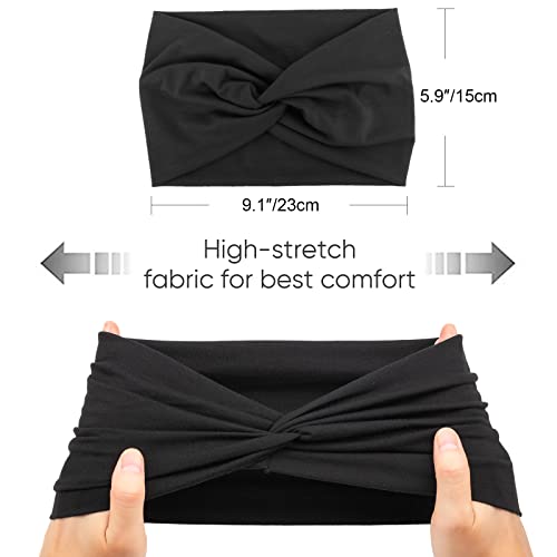 AQOKKA Extra Wide Headbands for Women Large Turban Headband Non Slip Boho Elastic Hairband Hair Twisted Knot Head Bands Accessories - color: 4 Pcs: Black, Olive, Drak Coffee, Brown