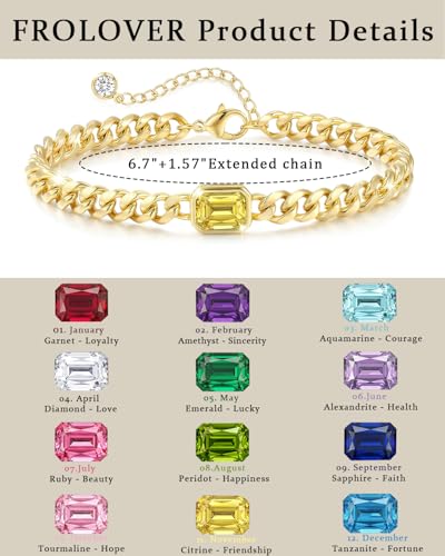 Birthstone Gold Bracelets for Women Non Tarnish Trendy 14k Gold Plated Bracelet Dainty Charm Emerald Bracelets Stack Cuban Link Friendship Bracelets Jewelry Gifts for Birthday/Valentine's Day - color: 11. November(Citrine)