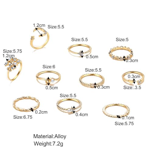 Gold Stackable Rings Set Moon Star Design Adjustable Rings for Everyday Wear Mid FingerPinky Ring Trendy Jewelry Gifts - color: G1