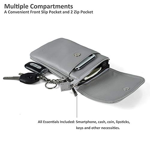 befen Genuine Leather Small Crossbody Bags for Women Cell Phone Bag Cross Body Purses,Silver Zipper - color: Light Gray