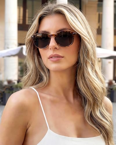 DUCO Women's Trendy Retro Round Acetate Polarized Sunglasses, UV400 99% Glare Block, Lightweight for Daily & Outdoor - color: 4. Tortoise Frame Grey Lens