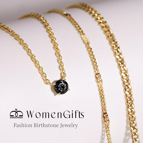 WomenGifts Layered Gold Necklaces for Women, 14K Gold Sterling Silver Plated Dainty Pendant Necklace Set Non Tarnish, Chunky Stackable Cuban Chain Choker, Trendy Birthstone Vacation Jewelry Gift - color: Gold, style: Cubic Zirconia-Created Black Diamond